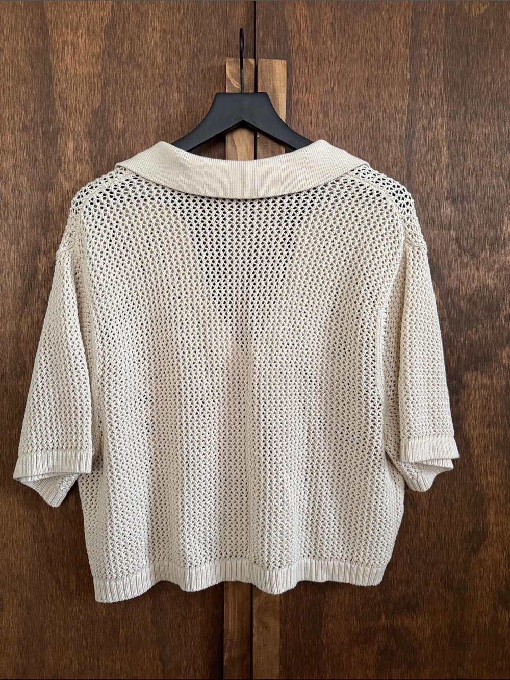 Aritzia TNA Open-Weave V-Neck Polo Sweater in Cream - Picture 3 of 5